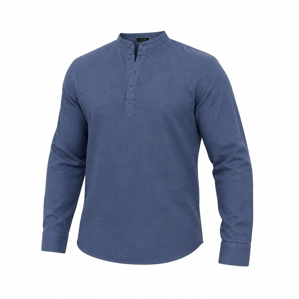 Coofandy Mens Band Collar Henley Shirt Blue 3XL Long Sleeve Cotton Casual Woven - Picture 7 of 7